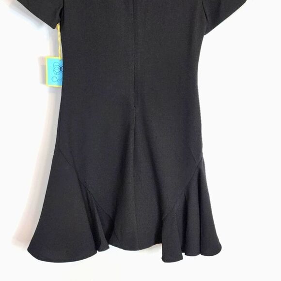 NWT Womens CeCe Bow Neck Short Sleeve Ruffle Hemline Black LBD Dress Size 0 - Picture 12 of 12